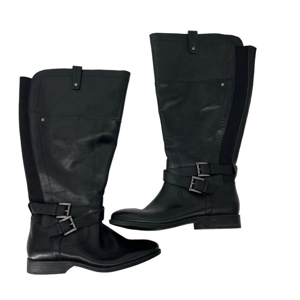 Marc Fisher Audrey Twin Buckle Black Knee High Riding Boots Sz 8 Women’s